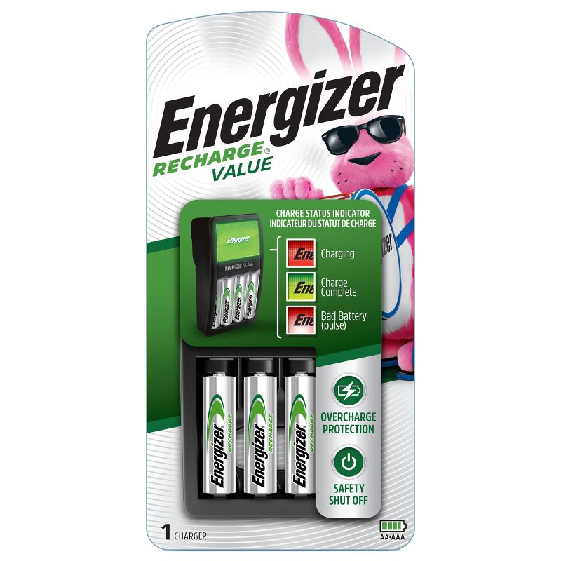 Energizer Recharge Value Charger for NiMH Rechargeable AA and AAA Batteries, 1 of 9