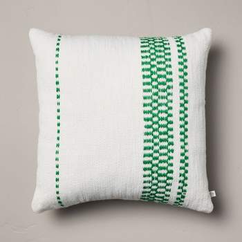 18"x18" Checkered Stripe Indoor/Outdoor Square Throw Pillow Cream/Green - Hearth & Hand™ with Magnolia