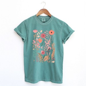 Simply Sage Market Women's Pastel Wildflowers Short Sleeve Garment Dyed Tee - 1 of 2