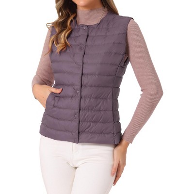 INSPIRE CHIC Women's Sleeveless Lightweight Button Up Quilted Round Neck Winter Puffer Vest
