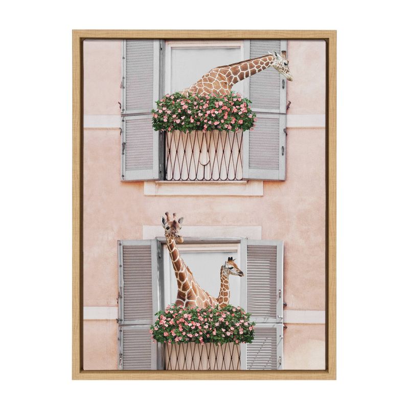 Kate &#38; Laurel All Things Decor 18&#34;x24&#34; Sylvie Giraffe Neighbors Framed Canvas Wall Art by July Art Prints Natural Zoo Animal City, 5 of 6