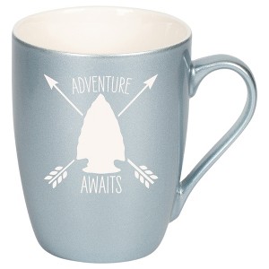 100 North Arrow Head 10 Ounce Frosted Blue Metallic Finish, Comfortably Fits Your Hands, New Bone China Coffee Tea Cup Mug, Adventure Awaits - 1 of 1