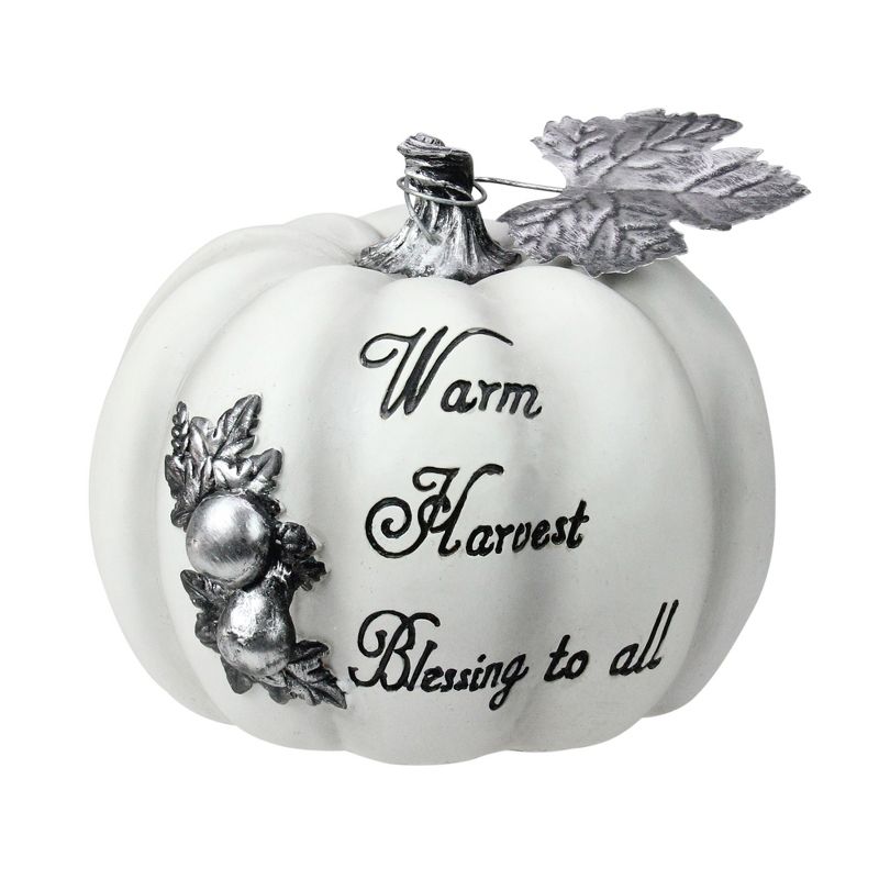 Northlight 8" White and Black "Warm Harvest Blessing" Pumpkin Fall Harvest Decoration, 1 of 7