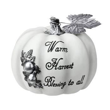 Northlight 8" White and Black "Warm Harvest Blessing" Pumpkin Fall Harvest Decoration