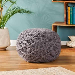 Mccardell Handcrafted Boho Fabric Pouf Charcoal - Christopher Knight Home: Wool Upholstered Footstool, No Assembly Required - 1 of 4