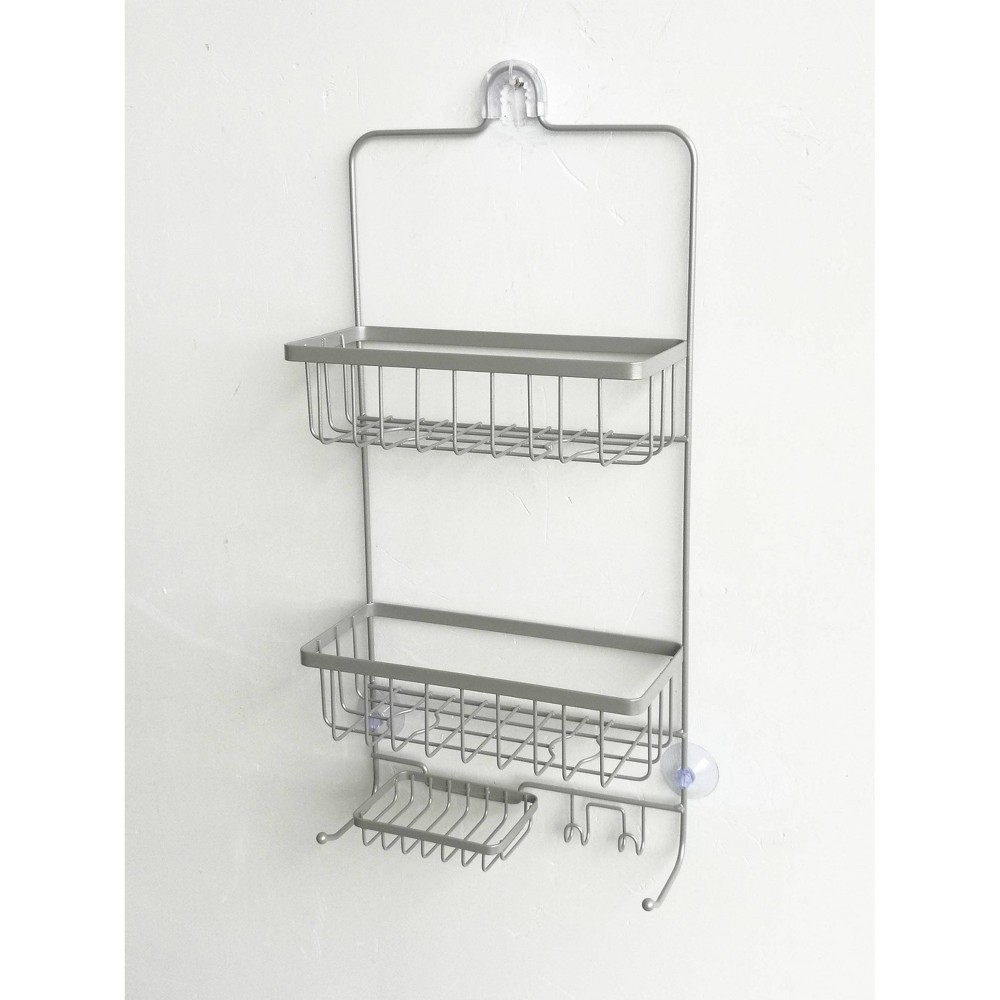 Photos - Bathroom Cabinet Bathroom Shower Caddy Brushed Nickel - Threshold™: Rust-Resistant Hanging Organizer, Storage Shelf, PVC & Steel