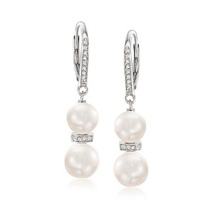 Ross-Simons 7.5-9mm Cultured Pearl and .15 ct. t.w. Diamond Drop Earrings in Sterling Silver - 1 of 4