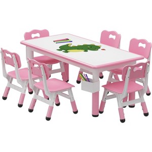 Kids Table and 6 Chairs Set, Height Adjustable Toddler Table and Chair Set, Graffiti Desktop, Children Study Table for 6 for Home Preschool - 1 of 4