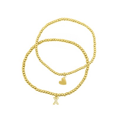 Adornia 14k Gold Plated Stretch Bracelet Set With Mini Crystal Initial