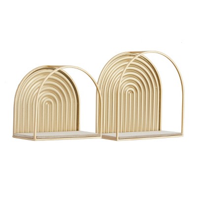 Set of 2 Metal Arched 2 Wall Shelves Gold - CosmoLiving by Cosmopolitan: Satin Finish, No Assembly Required, Iron Hardware