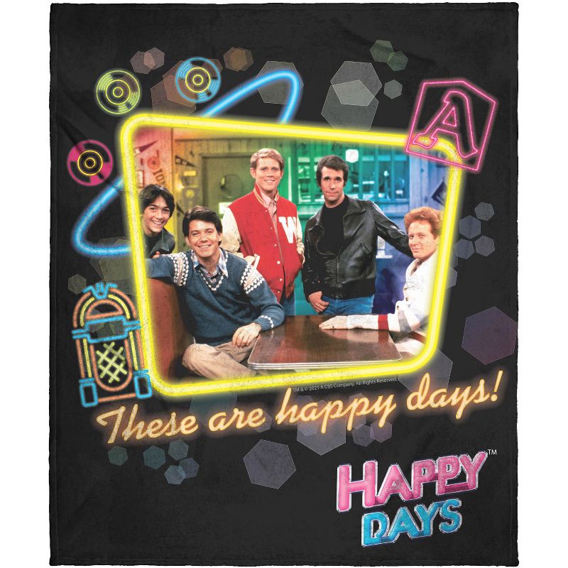 Happy Days Classic Sitcom These Are Happy Days Plush Fleece Throw Blanket Wall Scroll Black, 1 of 4