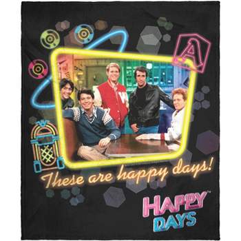 Happy Days Classic Sitcom These Are Happy Days Plush Fleece Throw Blanket Wall Scroll Black
