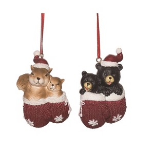 Transpac Resin Rustic Critter in Mitten Ornament Set of 2 Christmas Home Decorations - 1 of 1