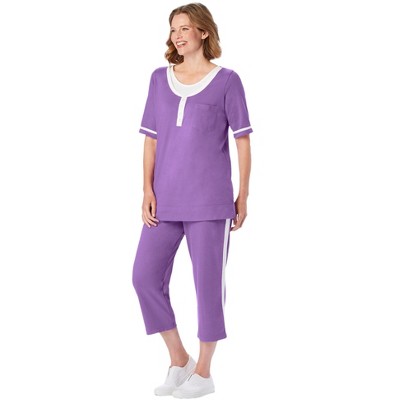 Woman Within Plus Size Contrast Stripe Capri Set