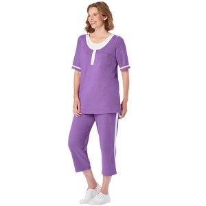 Woman Within Plus Size Contrast Stripe Capri Set - 1 of 4
