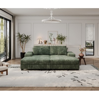 TIRAMISUBEST Corduroy Fabric Sectional Sofa, Convertible Combination Sofa, Modular Design Double Lounge Chair, Green