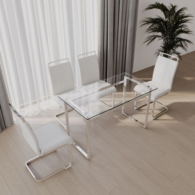 NicBex Kitchen Table Chairs Set for 4 Modern Dining Room Table with Glass Tabletop, Geometric Legs and 4 PU Chairs for Dining Room