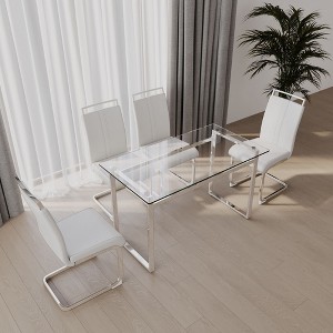 NicBex Kitchen Table Chairs Set for 4 Modern Dining Room Table with Glass Tabletop, Geometric Legs and 4 PU Chairs for Dining Room - 1 of 4