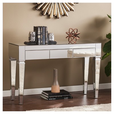 Modern Hallway or Bedroom Furniture Mirror Tiled Border with Angled Legs Mirrored Console Table
