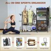 MOEPISY Garage Sports Equipment Organizer, 3 Golf Bags Storage Stand, Heavy-Duty Ball Storage Rack with Basket and Hooks - 2 of 4
