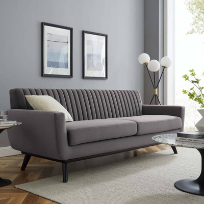 Elegant Gray Velvet Sofa with Tufted Design and Removable Cushions