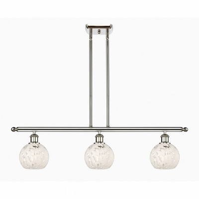 White Mouchette - 3 Light Stem Hung Island In Modern Style-8.5 Inches Tall and 36 Inches Wide