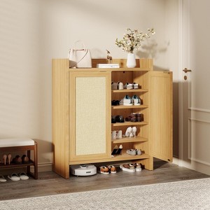GustoWave Rattan Shoe Storage Cabinet with Adjustable Shelves for Entryway Hallway - 1 of 4