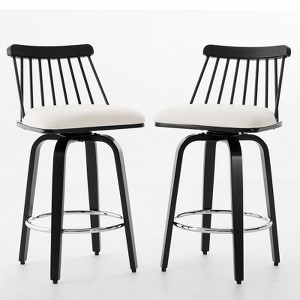 Bekrvio 26" Swivel Bar Stools Set of 1/2/3/4–Faux Leather Counter Stool with Spindle Back, Solid Wood Legs, Wooden Barstools for Kitchen Island - 1 of 4