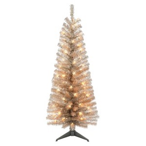 Puleo 4.5' Pre-lit Tinsel Artificial Christmas Tree with Clear Lights - 1 of 3