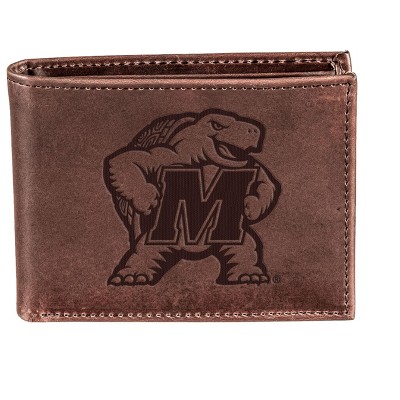 Evergreen NCAA Maryland Terrapins Brown Leather Bifold Wallet Officially Licensed with Gift Box