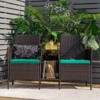 Tangkula Patio Loveseat 2 Person Cushioned Seats With Center Table Outdoor Rattan Furniture Set Turquoise/ Red - 2 of 4