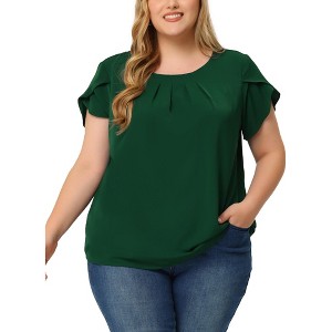 Agnes Orinda Women's Plus Size Elegant Pleated Petal Tulip Short Sleeve Office Work Summer Blouses - 1 of 4