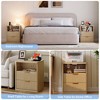 Modern Fluted Nightstand with Charging Station, Drawer Bedside Table with Open Shelf, Vintage Style for Bedroom Living Room, Light Oak & White - 2 of 4