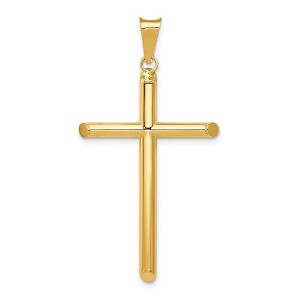 Black Bow Jewelry 14k Yellow Gold Large 3mm Hollow Tube Cross Pendant - 1 of 4