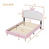 Full/Twin Size Upholstered Princess Bed With Crown Headboard, Light Strips and Golden Metal Legs, White+Pink 4W - ModernLuxe - 3 of 4