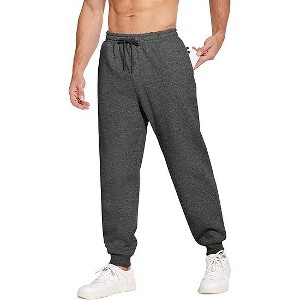 Pinspark Men's Fleece Joggers with Zipper Pockets Tapered Sweatpants Cotton Sweat Pants for Mens Heavyweight Lounge Pants - 1 of 4