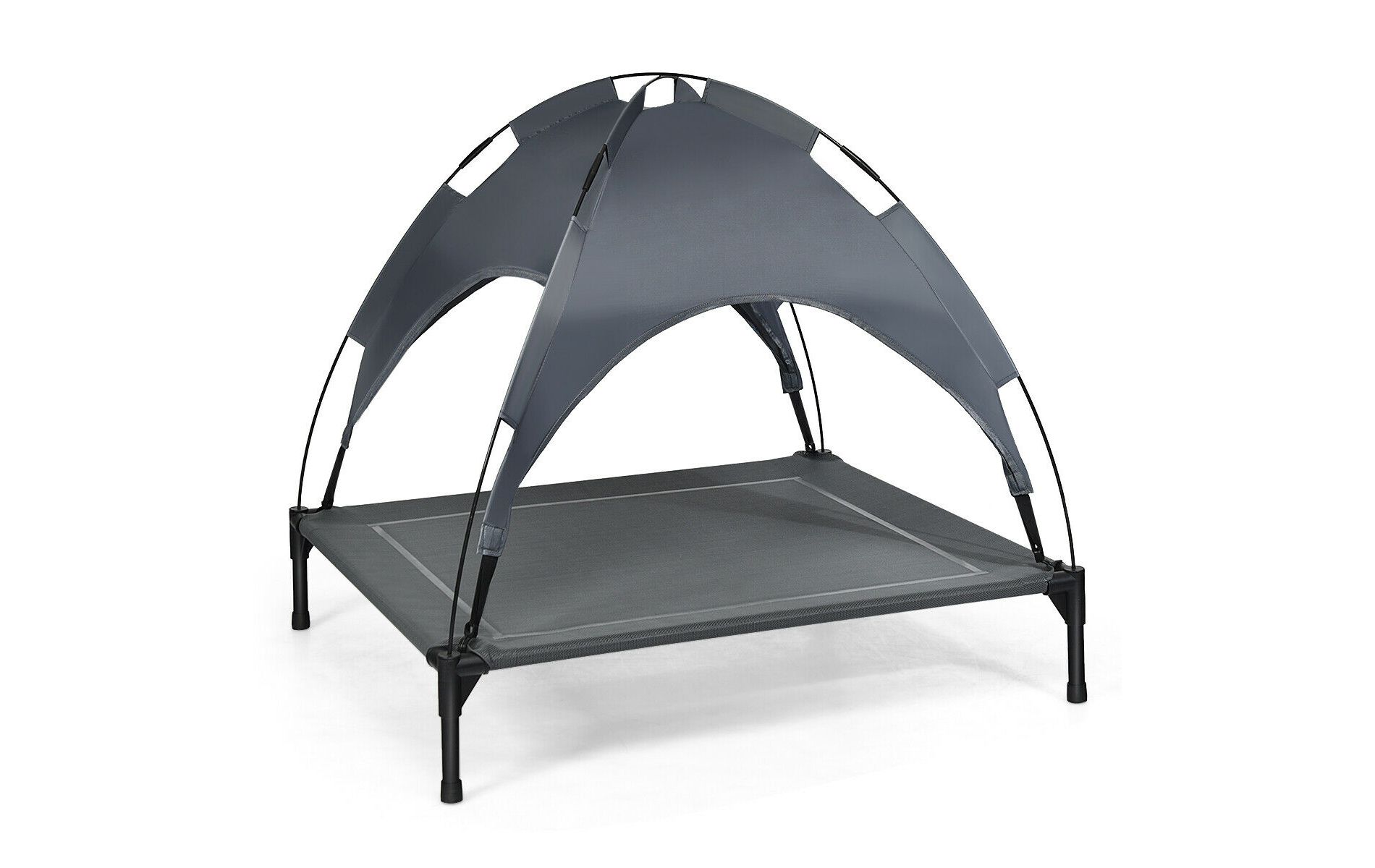 Costway 36'' Portable Elevated Dog Cot Outdoor Cooling Pet Bed w/ Removable Canopy Shade