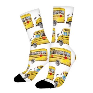 Yellow School Bus Women Printed Crew Socks Funny Funky Socks Soft Polyester Novelty Gifts for Artists Men - 1 of 1