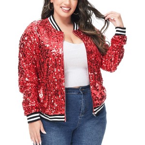 Anna-Kaci Women's Plus Size Sequin Bomber Jacket - 1 of 4