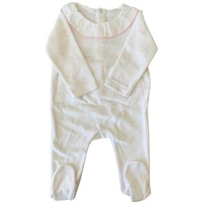 Girl Kids' Bunny Printed Velour Footies - Petit Confection - 1 of 3