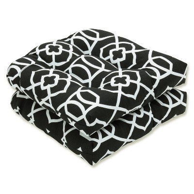 Outdoor/Indoor Kirkland Black Wicker Seat Cushion Set of 2 - Pillow Perfect: Weather-Resistant, Tufted