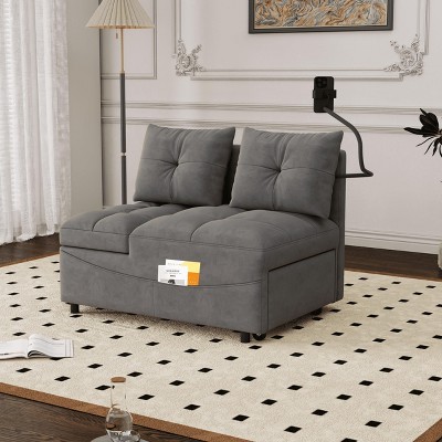 MAYEERTY Versatile Foldable Sofa Bed (3 Lengths) with USB & Swivel Phone Stand (Beige Velvet)