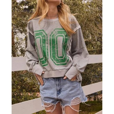 Women's French Terry Solid Lettering Sweatshirt - Oddi