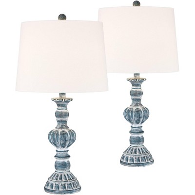 Regency Hill Traditional Table Lamps Set of 2 with WiFi Smart Sockets Blue Wash Candlestick White Tapered Drum Shade Living Room