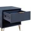 Gulches 20" Midnight Blue Fluted Nightstand, 1 Full Extension Drawer with Gold Metal Handles & Legs, MDF Bedside Table (20.07"L x 17.73"D x 21.65"H) - 3 of 4
