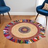 HomeRoots 6' Blue Natural And Red Jute Abstract Geometric Hand Woven Round Rug - 2 of 4
