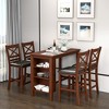 Costway 5PCS Pub Dining Table Set w/ Storage Shelves&4 Upholstered Chairs Walnut - 2 of 4
