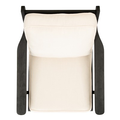 Bone White Linen and Black Oak Mid-Century Arm Chair