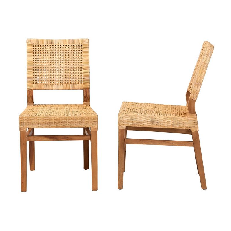 2pc Lesia Rattan and Wood Dining Chair Set Natural/Walnut - bali & pari: Mango Frame, No Assembly Required, 5 of 12