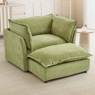 Lycvki 47" Modern Armchair Sofa Chair with Movable Ottoman and Soft Pillows